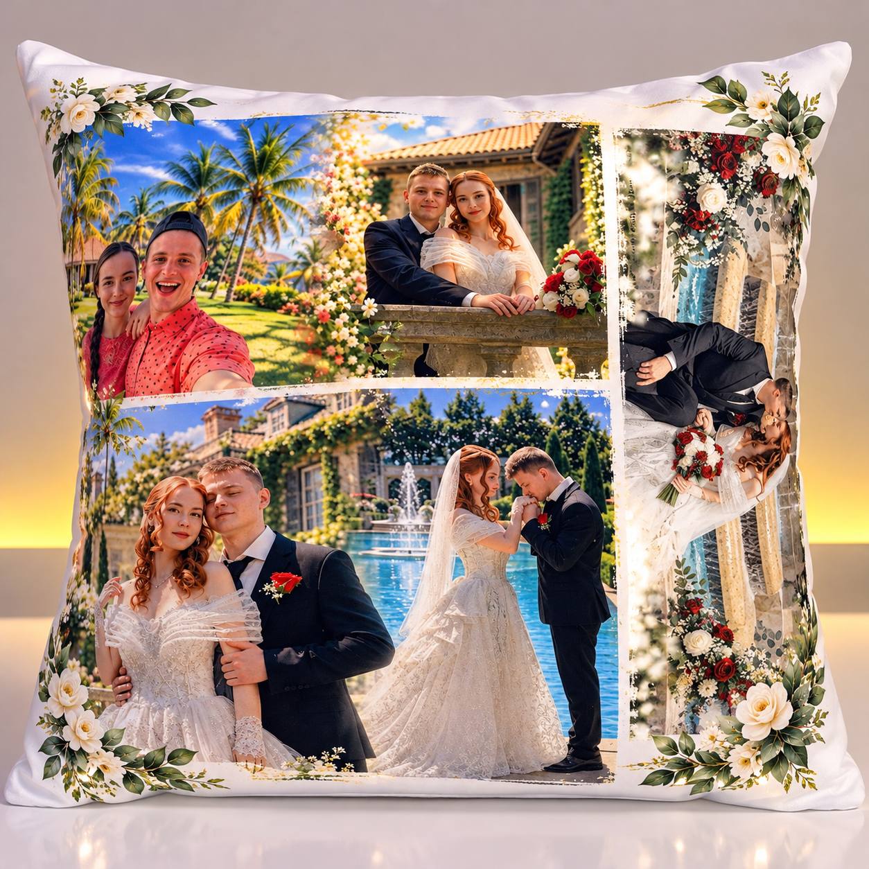 Personalized Wedding Photo Collage Throw Pillow (16"x16" / 18"x18")